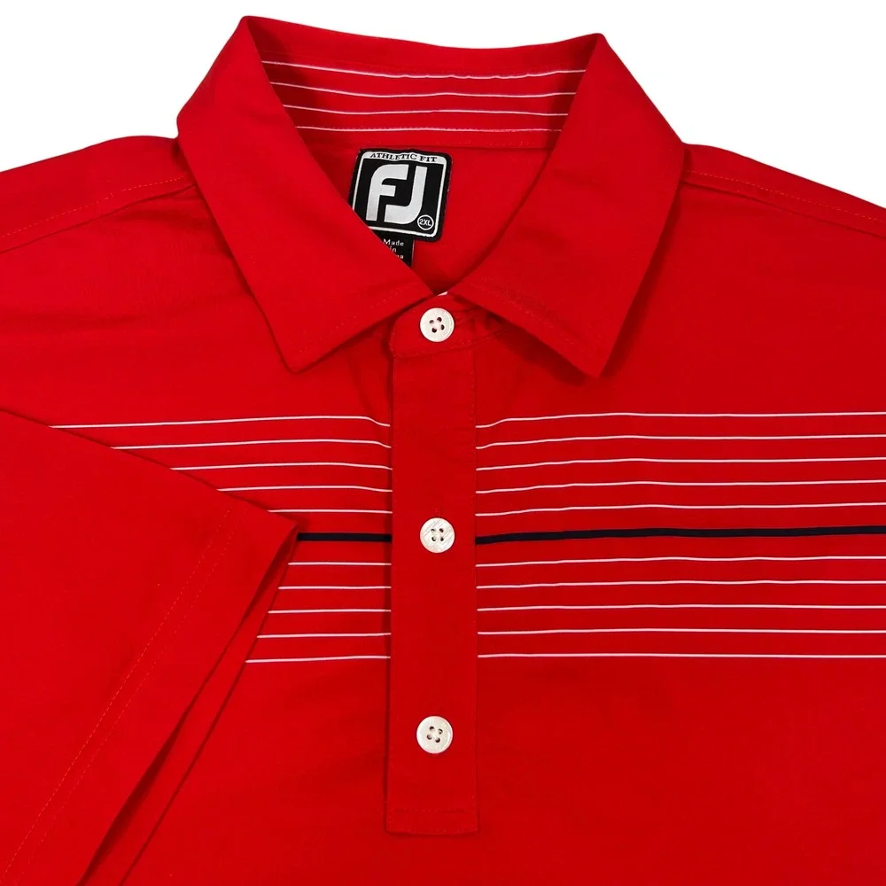 FootJoy FJ Athletic Fit Golf Polo Shirt Mens 2XL Red Striped Performance Stretch